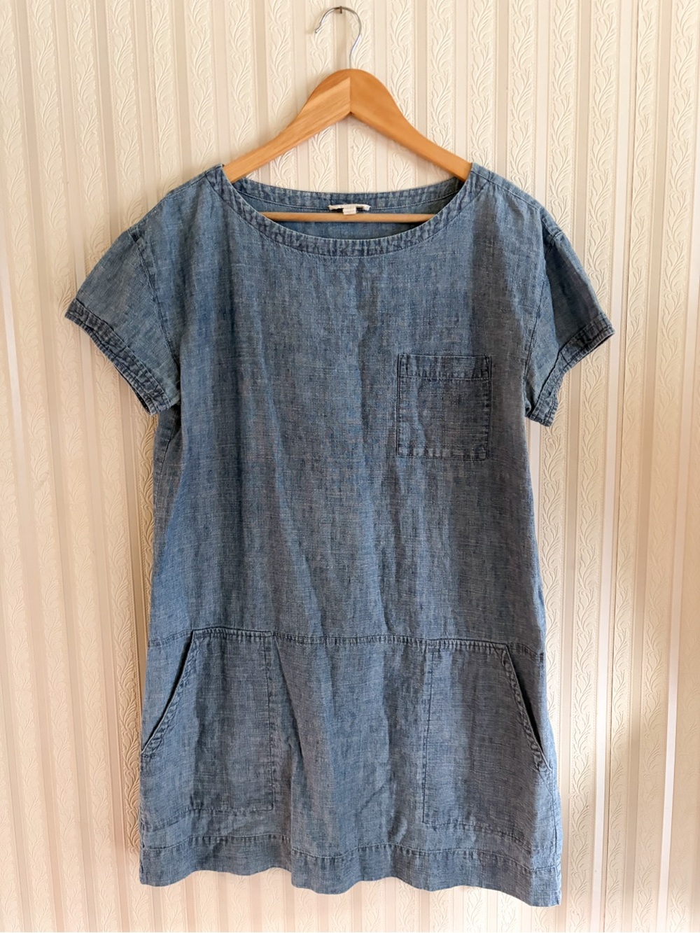 Eileen Fisher Organic Hemp Cotton Shift Mini Dress Sz M Lagenlook Coastal
